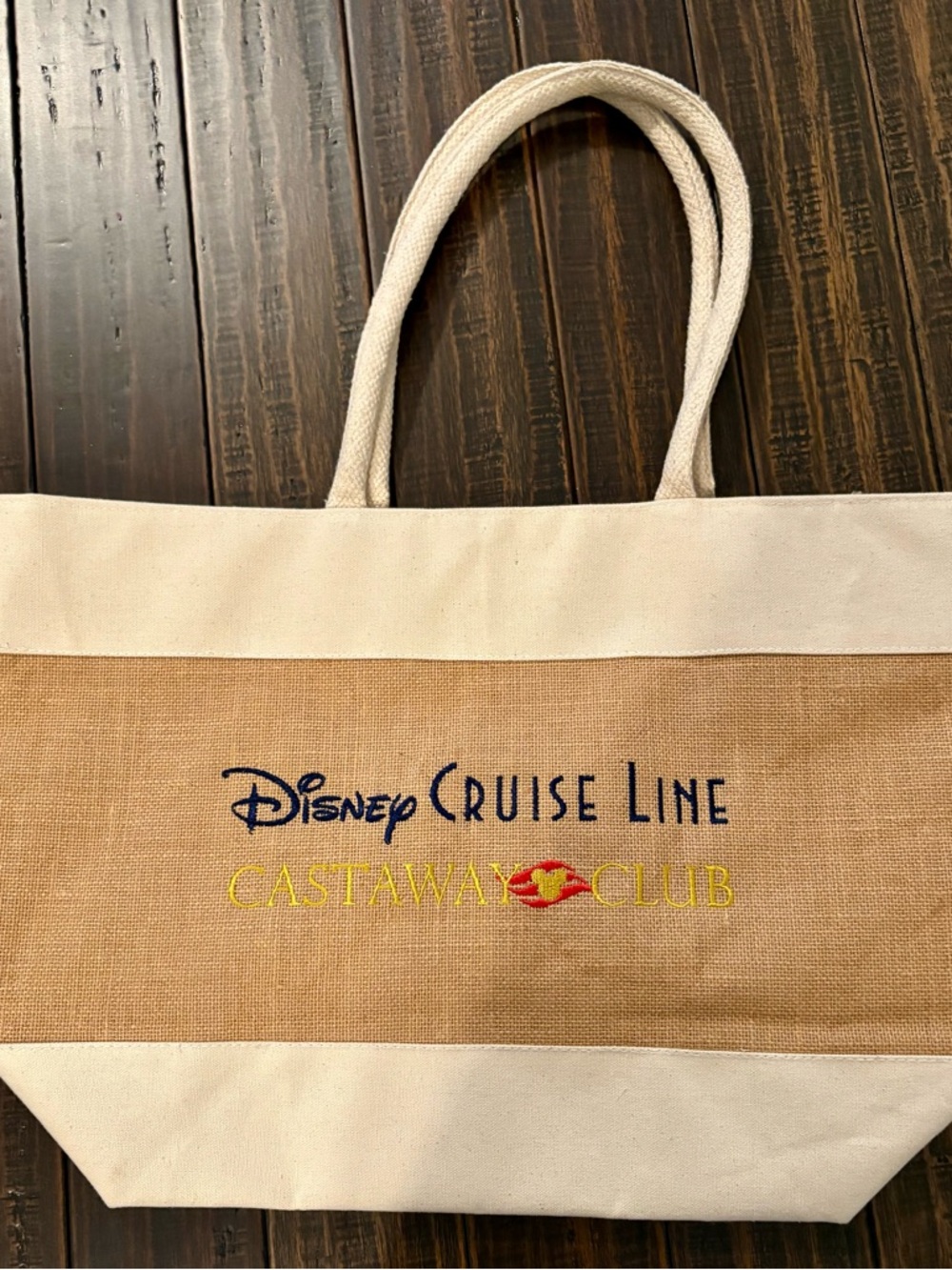 Disney Cruise Line Castaway Club  Beige Canvas Tote with Embroidered Logo